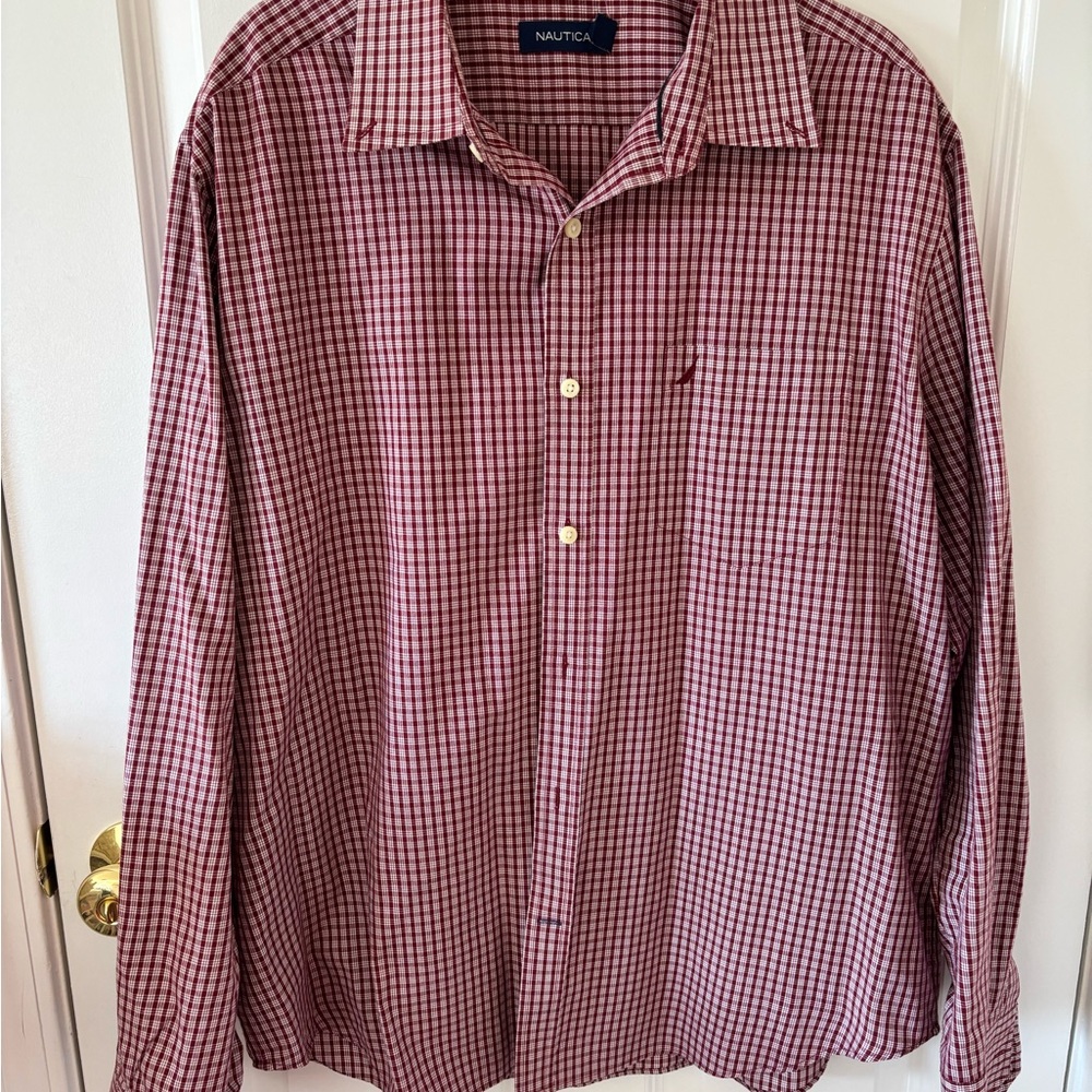 Nautica Men's Burgundy Checkered Shirt